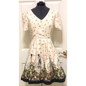 Cream Floral Border Midi Dress with Bicycle Border Print
